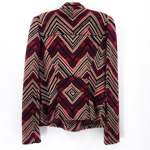 DIANE VON FURSTENBERG Red Black Geometric Button Up Wool Blend Jacket - Picture 4 of 6